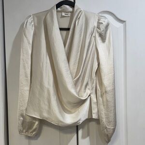 Aritzia Ivory Draped Satin-Look Blouse